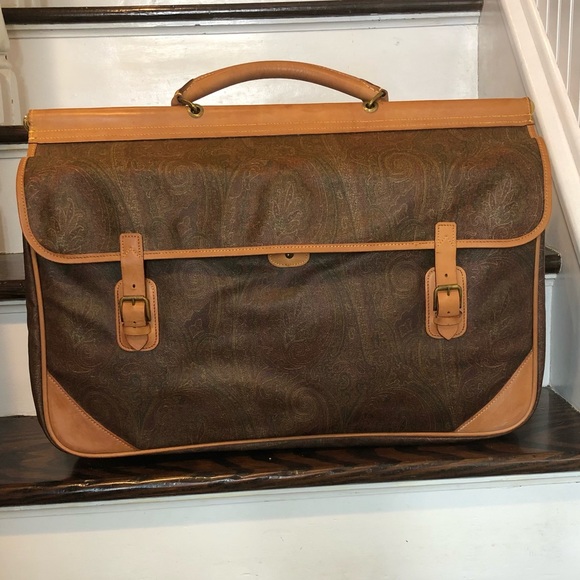 M ETRO Milano Red Paisley Coated Canvas Vachetta Double Sides Travel Bag 56cm - Picture 14 of 14